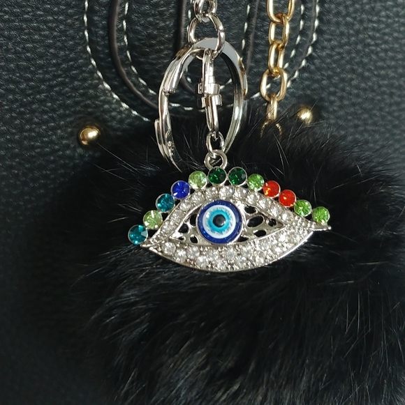 Silver Crystal Evil Eye Keychain Purse charm - Picture 3 of 4